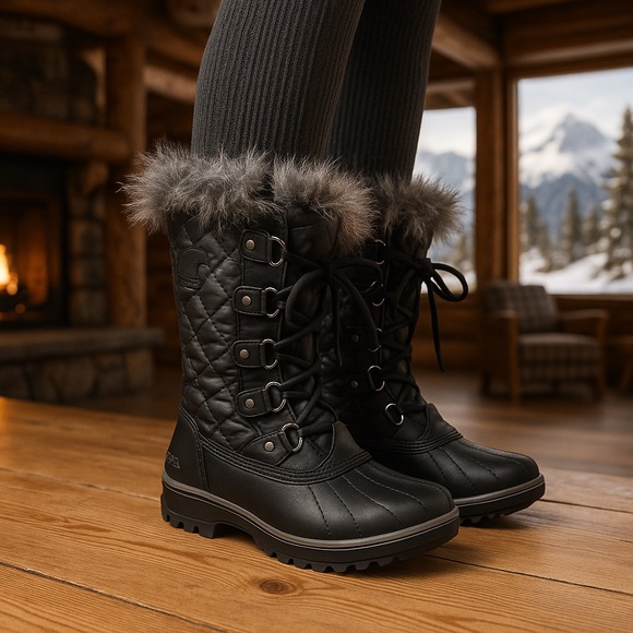 Sorel Shoes - Sorel Black Faux Fur Waterproof Snow Boots Women’s Size 6 Winter Warm